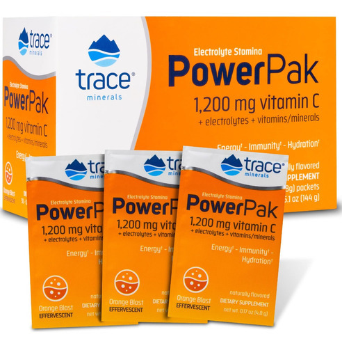 Trace Minerals Powerpak Vitamin C 30 sachês de minerais Sabor Laranja