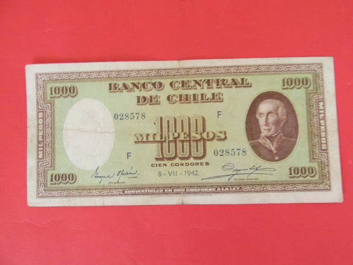 Billete Chile 1.000 Pesos Firmado Oyarzun-meyerholz Año 1942