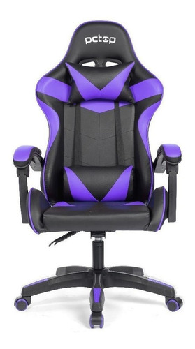 Cadeira de escritório Pctop Strike 1005 gamer ergonômica  preta e roxo com estofado de couro sintético