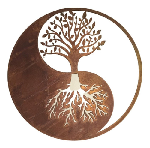 Mandala Árvore Da Vida Yin Yang Em Ferro Ferrugem Rústica