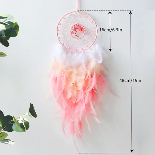 Atrapasueños De Cristal Con Luces Led Y Plumas Rosa
