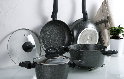Imagen 5 de 5 de Cacerola Baja Bergner Orion Granito Aluminio 24 Cm C/tapa