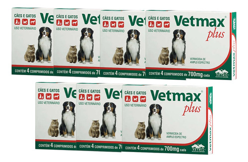 Vetmax Plus 700mg Vetnil 4 Comp. Cães E Gatos Kit Com 7