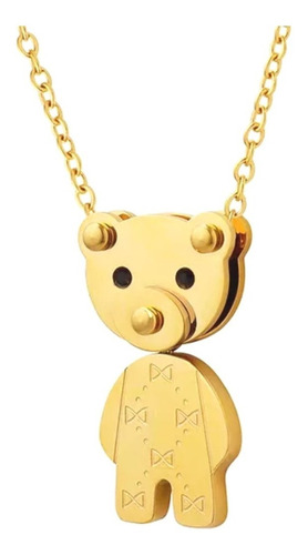 Imagen 1 de 10 de Collar Dije Oso Movible Acero Dorado Mujer Regalo Amor Novia