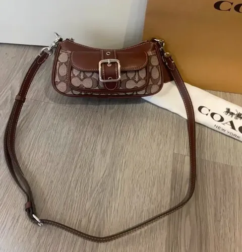 Mini Bolsa De Ombro Coach Signature Jacquard Oak/maple Cdb18