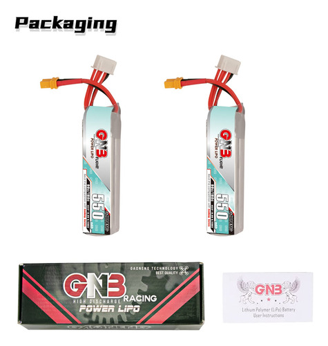 Paquete De 2 Baterías Lipo Gnb 4s 550mah 14.8v 90c Con