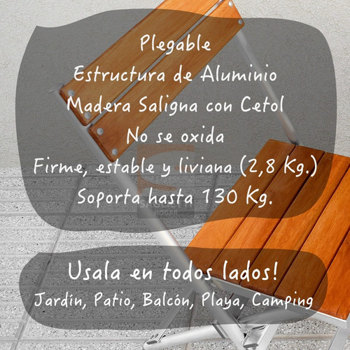 Imagen 3 de 9 de Silla Plegable Aluminio Madera Balcon Jardin Camping Playa