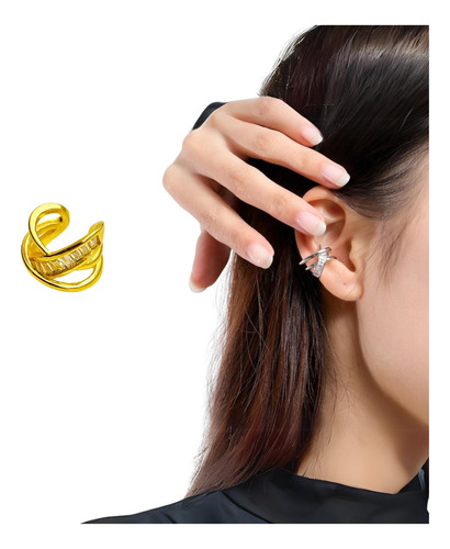 Aretes Ear Cuff Mujer Moda Ajustable Sin Perforación Cristal