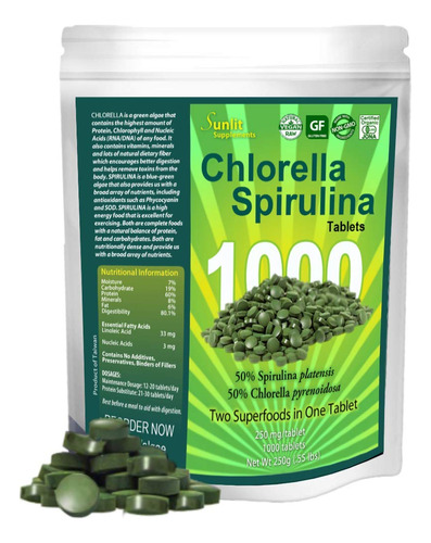 Comprimidos De Chlorela Y Spirulina (paquete Grande De 1000 