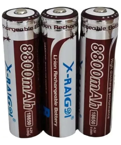 Baterías Pilas 18650 Recargables Kit X3 Cilíndricas 8800mah