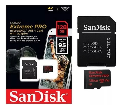 Memoria Microsd Xc 128 Gb Sandisk Extreme Pro C10 U3 4k Gopr