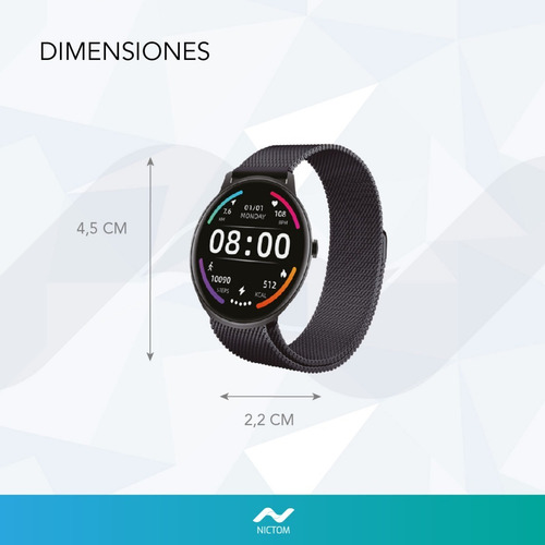 Imagen 5 de 5 de Smartwatch Nictom Nt16 1,28 Notificaciones + Malla Metálica
