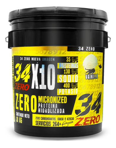 Suplemento En Polvo 34 Zero 10kg Proteína 264 Serv  Vanilla 