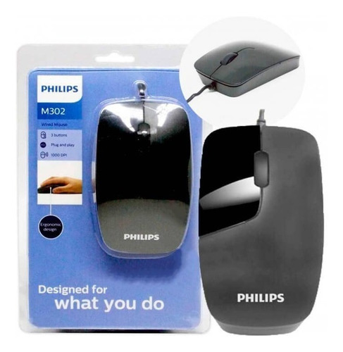 Mouse Usb Com Fio 1000 Dpi M302 Philips - Spk7302b