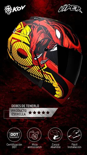 Casco Abatible Kov Stealth Viper Rojo Para Moto Motos.shop
