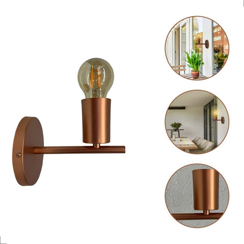 Arandela Parede Moderna Dourado Cabeceira Quarto Retrô E27 Estrutura Rosé