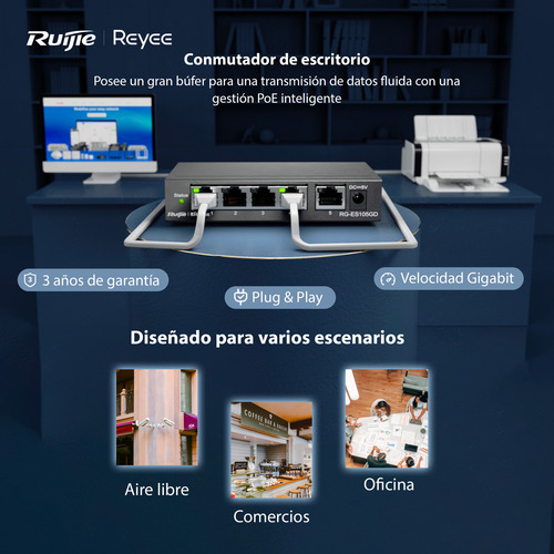 Kit Access Point Wifi + Switch N/a Gigabit 5 Puertos Ruijie