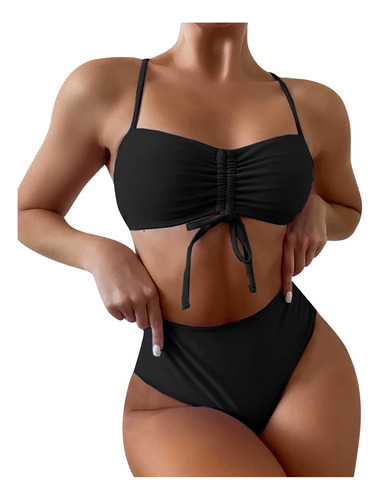 Traje De Baño S Para Mujer Bikini Solid Splicing De Dos Piez