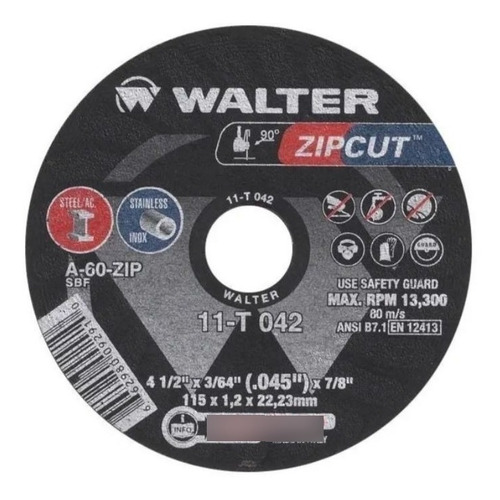 25 Pzs Disco De Corte 4 1/2x3/64 A-60 Zipcut 11t042 Walter 