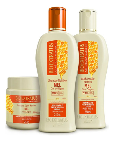 Shampoo, Condicionador E Banho De Creme Nutritivo Mel 250g 