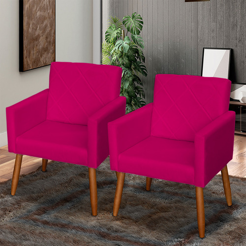 Kit 2 Poltronas Decorativas Para Sala De Espera Reforçada Cor Pink Desenho Do Tecido Suede Liso