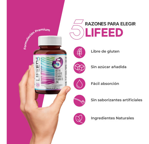 Imagen 5 de 7 de Lifeed Hair Con Biotina, Colageno, Zinc, Vitamina E Y Vit B5