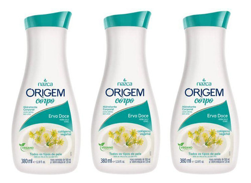 Hidratante Corporal Origem 380ml Erva Doce - Kit Com 3un