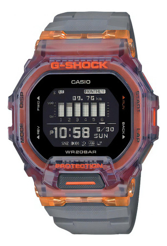 Reloj pulsera Casio G-Shock Gbd-200sm-1a5dr, digital, para hombre, fondo negro color gris, bisel color naranjado