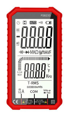 Multímetro Digital Fs8233 Linterna Mide Probador Rojo