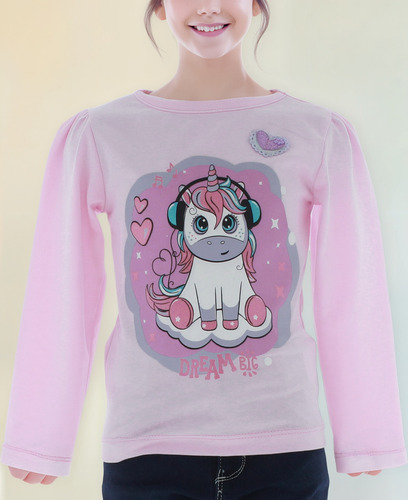Playera Niña Rosa Unicornio 3213 1 A 6 Años