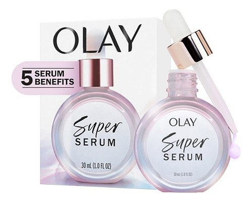 Olay Super Serum 5 En 1 Benefit Face Serum - 1 Fl Oz 30 Ml Suero Facial Ligero 5 En 1 De Tamaño De Prueba, 0.4 Onzas Líquidas, Tratamiento Suavizante Para El Cuidado De La Piel Con Niacinamida.