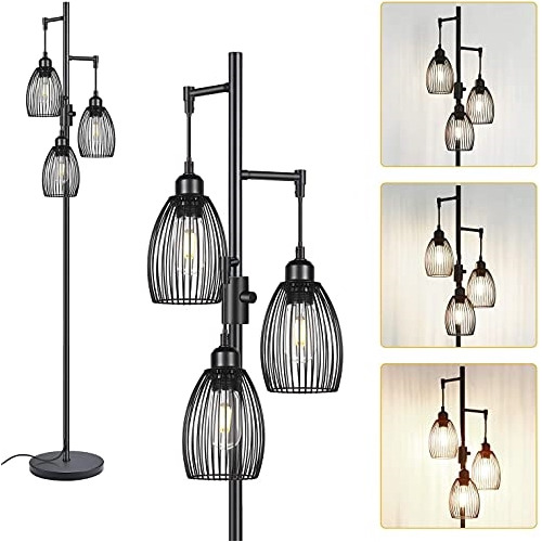 Lámpara De Pie Regulable, 3 Bombillas Led Edison De 800 Lm I
