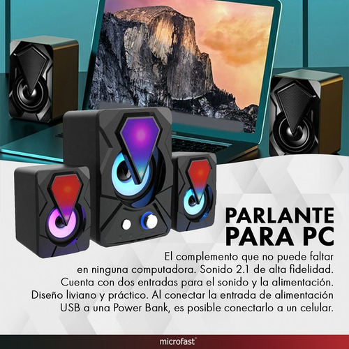 Imagen 2 de 8 de Parlante Gamer 2.1 Ultra Iluminacion Subwoofer Para Pc Tv