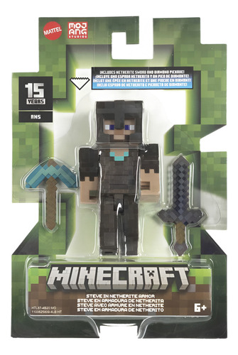Figura Minecraft Steve En Armadura De Netherita 3.25 PuLG