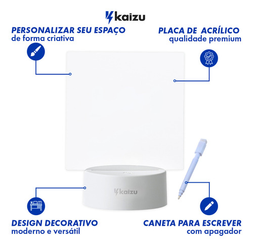 Luminária Led 3d De Escrever E Desenhar Lousa Botão Touch Caneta Mágica Lembrete Kaizu