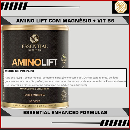 Aminolift 375g Essential Nutrition 30 Doses 9 Aminoácidos Sabor Tangerina
