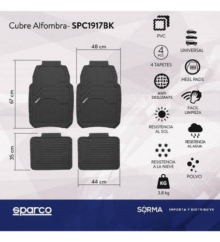 Imagen 2 de 9 de Cubre Alfombra Auto Sparco 4pcs Univesal Pvc