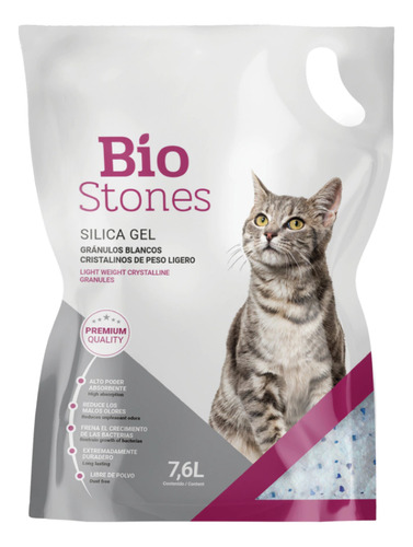 Piedras Sanitarias Para Gatos Silica De Gel Bio Stones Bolsa X 7,6 Litros Libre De Polvo