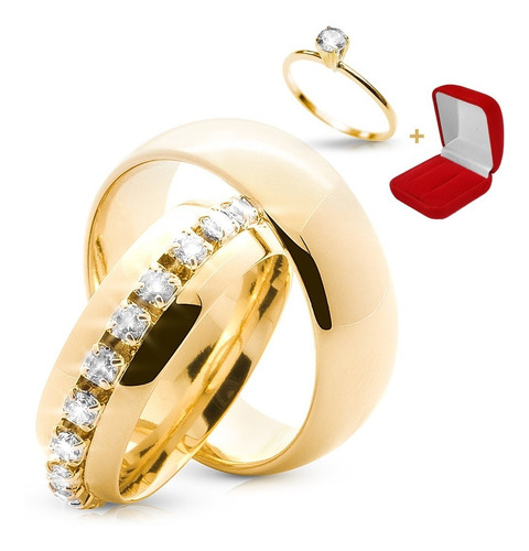 Lindo Par Alianças Banhada Ouro 24k Com Zirconia