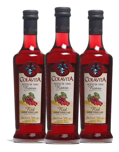 3x Vinagre De Vinho Tinto Colavita 500ml