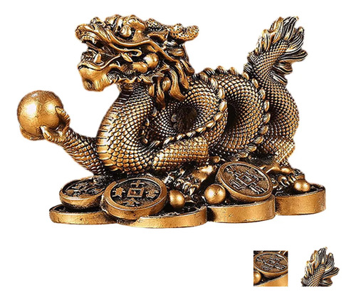 Figura Dourada De Dragão Chinês: Escultura De Feng Shui Com