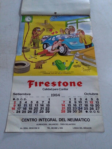 Antiguo Calendario Firestone Almanaque 1984neumático Basurto