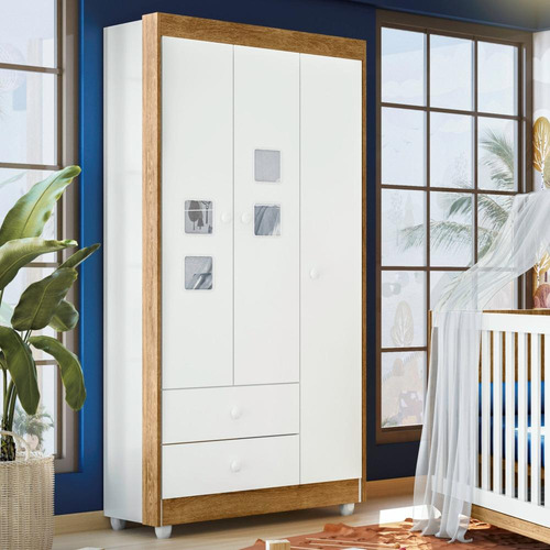 Guarda Roupa De Bebê 100% Mdf 3 Portas 2 Gavetas Life Flex