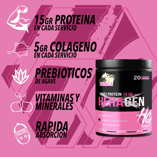 Proteína Heragen Isolatada Whey + Colágeno 500g 20servs Vainilla