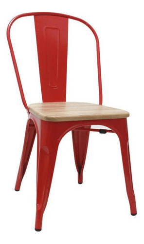 Silla De Comedor Acasa Tolix Réplica Asiento Madera Rojo