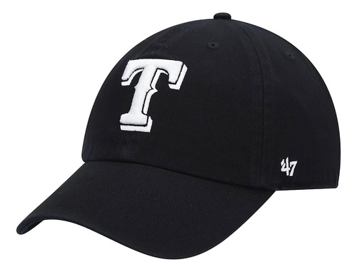 47 Texas Rangers Gorra Negra Con Correa Ajustable Clean Up Y