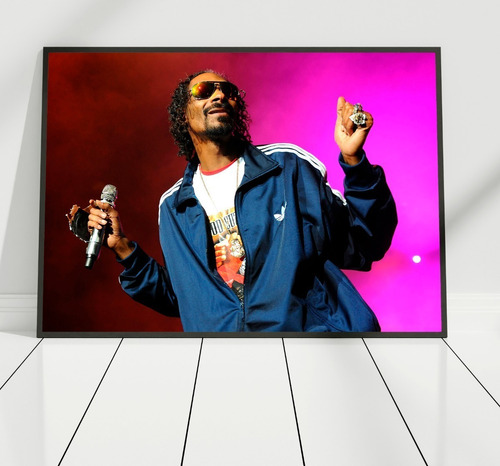 Cuadro 33x48cm King Snoop Dogg Cantando Marco Negro Fan Arte