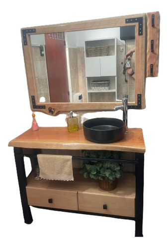 Mueble Para Bacha De Baño En Hierro Y Madera Artesanal