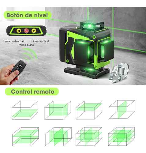 Nivel Láser De 16 Líneas 4d 3° Autonivelante Con 2 Baterías