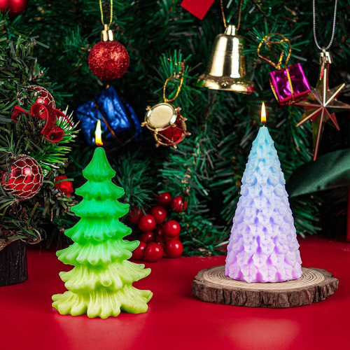 Molde De Árbol De Navidad Con Vela De Silicona De 2 Piezas
